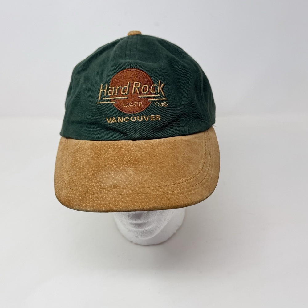 Vintage Hard Rock Cafe Vancouver Instant Karma Green Tan Suede Hat‎ Strapback